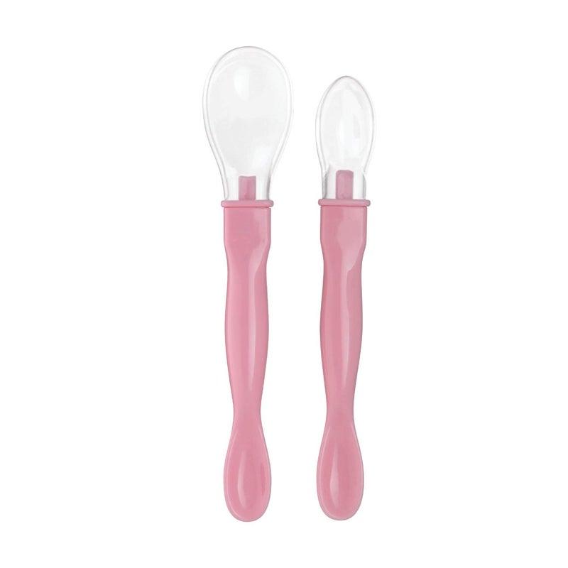 Beebaby 3-in-1 Fun Weaning Silicone Spoon Set | Dual End Baby Feeding Spoon for Newborns & Infants | Soft BPA Free Silicone, Gentle on Gums, Easy Grip Handle – Pack of 2 (Pink) - Image 1