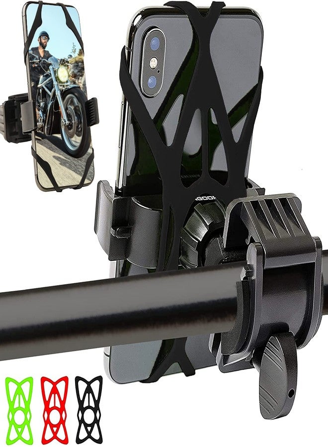 Mongoora Bike & Motorcycle Phone Mount - GPS Cell Phone Holder for Bicycle Handlebar - Easy to Install Bike Accessories Fits iPhone, Galaxy, Android - Stocking Stuffers - 3 Bands (Black, Red, Green) - Image 1