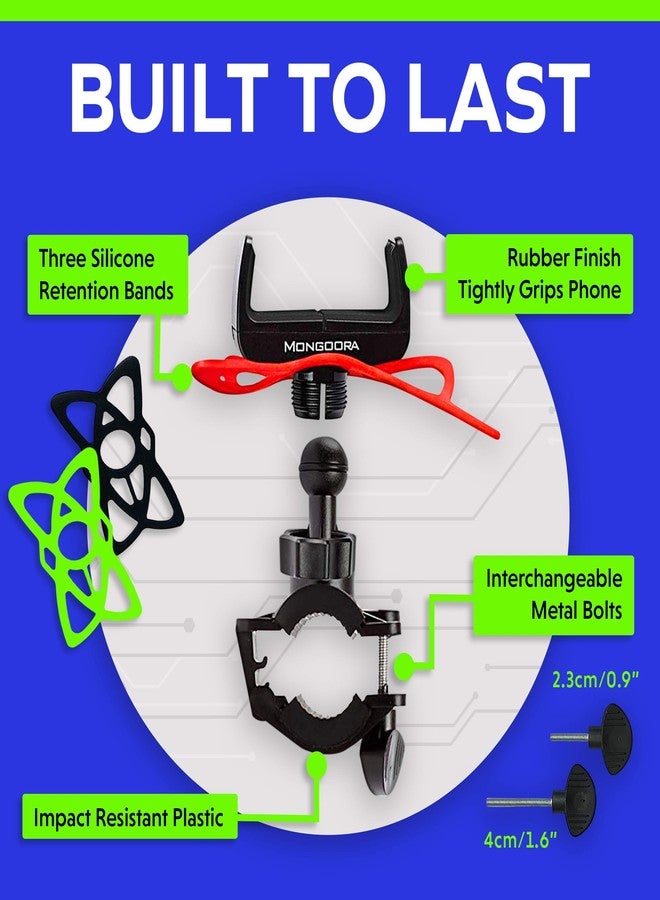 Mongoora Bike & Motorcycle Phone Mount - GPS Cell Phone Holder for Bicycle Handlebar - Easy to Install Bike Accessories Fits iPhone, Galaxy, Android - Stocking Stuffers - 3 Bands (Black, Red, Green) - Image 5