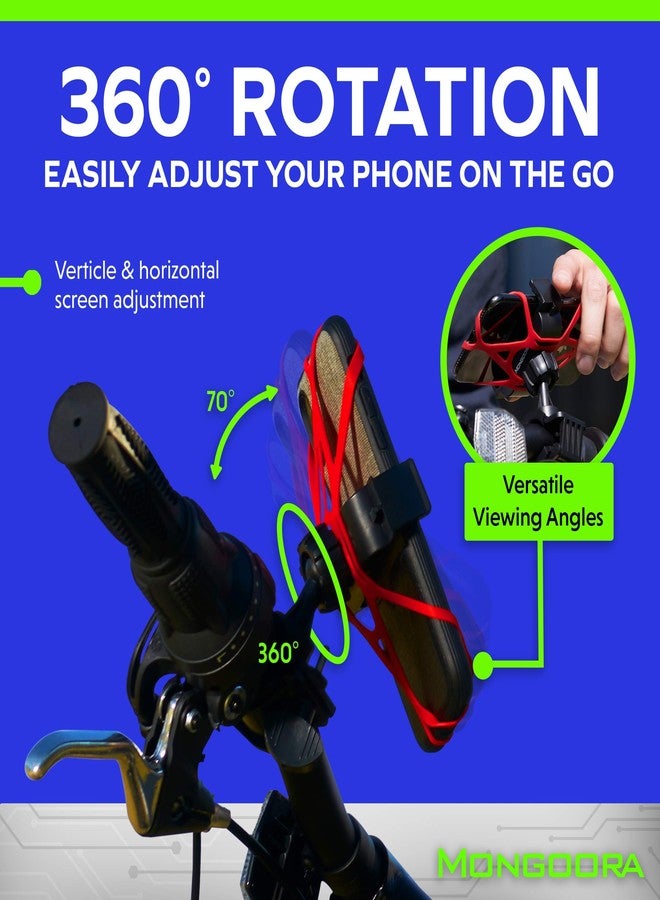 Mongoora Bike & Motorcycle Phone Mount - GPS Cell Phone Holder for Bicycle Handlebar - Easy to Install Bike Accessories Fits iPhone, Galaxy, Android - Stocking Stuffers - 3 Bands (Black, Red, Green) - Image 4