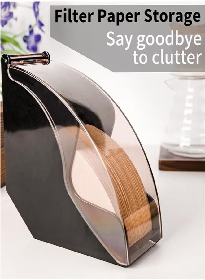 Coffee Filter Holder, 1 Pack Coffee Filter Paper Holder Cone Coffee Filter Paper Holder with Dustproof Cover, Storage Capacity of 100pcs Coffee Filter Paper (Black)  - Image 5