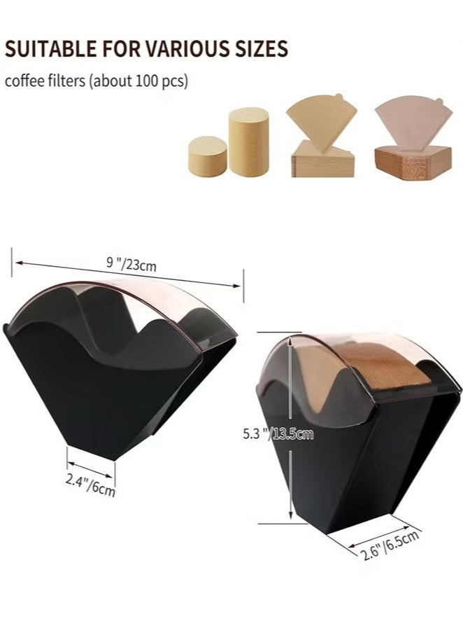 Coffee Filter Holder, 1 Pack Coffee Filter Paper Holder Cone Coffee Filter Paper Holder with Dustproof Cover, Storage Capacity of 100pcs Coffee Filter Paper (Black)  - Image 2