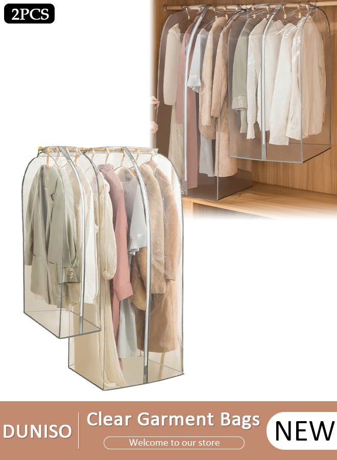 DUNISO 2 PCS Clear Garment Bags for Hanging Clothes, Garment Bags for Storage with Smooth Side Zipper, Waterproof Garment Bags for Closet Storage, Wardrobe Clothes Protector, Breathable Dust Cover for Shirts, Coats, Dresses, Suits - Image 1