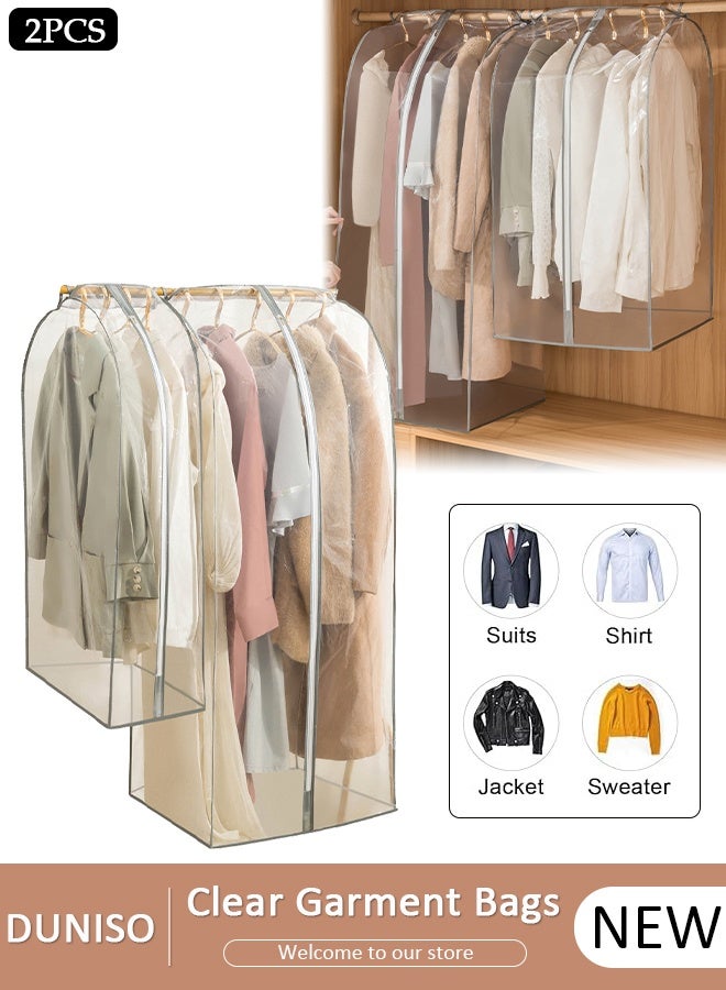 DUNISO 2 PCS Clear Garment Bags for Hanging Clothes, Garment Bags for Storage with Smooth Side Zipper, Waterproof Garment Bags for Closet Storage, Wardrobe Clothes Protector, Breathable Dust Cover for Shirts, Coats, Dresses, Suits - Image 1