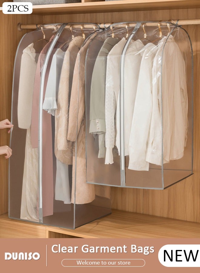 DUNISO 2 PCS Clear Garment Bags for Hanging Clothes, Garment Bags for Storage with Smooth Side Zipper, Waterproof Garment Bags for Closet Storage, Wardrobe Clothes Protector, Breathable Dust Cover for Shirts, Coats, Dresses, Suits  - Image 1