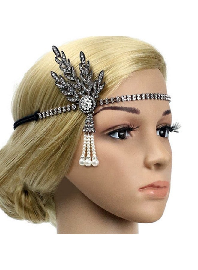 GENBREE 1920S Flapper Headband Rhinestone Leaf Headpieces Pearl Tassel Hair Band Flapper Hair Accessories Party Cocktail For Women And Girls  - Image 4
