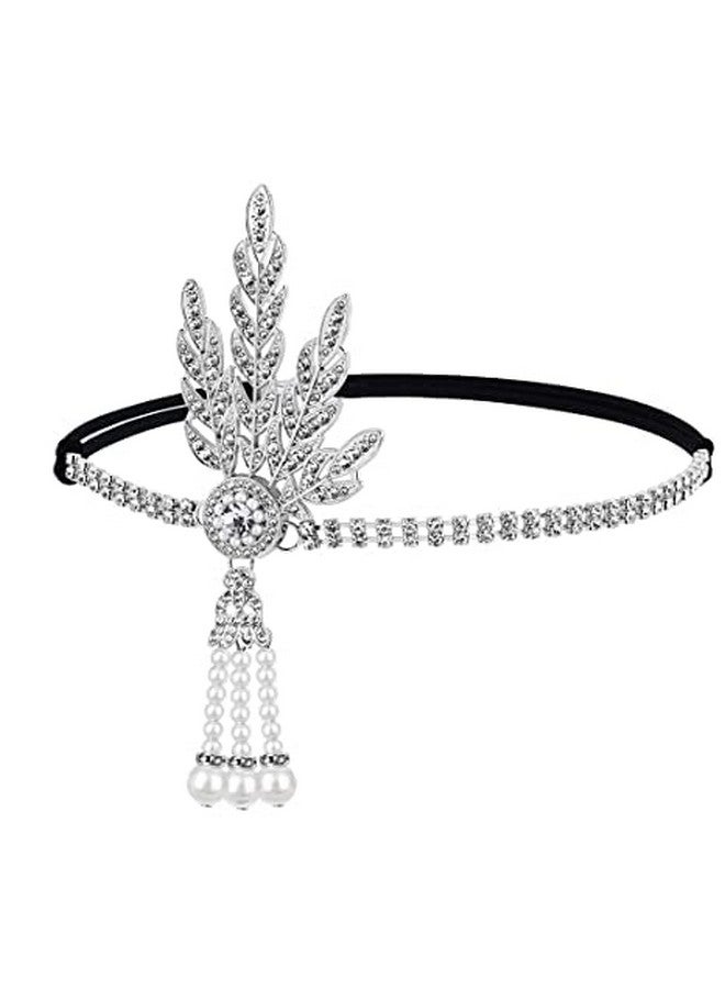 GENBREE 1920S Flapper Headband Rhinestone Leaf Headpieces Pearl Tassel Hair Band Flapper Hair Accessories Party Cocktail For Women And Girls  - Image 1