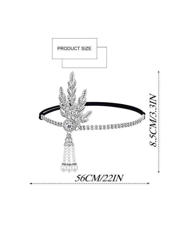 GENBREE 1920S Flapper Headband Rhinestone Leaf Headpieces Pearl Tassel Hair Band Flapper Hair Accessories Party Cocktail For Women And Girls  - Image 3