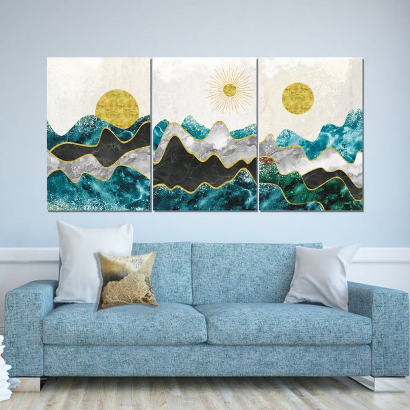 ماركتنا ثلاث لوحات قماشية فخمة بتصميم مودرن مع برواز مجوف مقاس (150×70) ثلاث قطع - Image 1