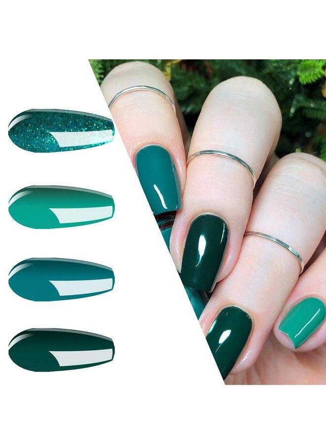 Vishine طقم طلاء أظافر جل بلون أخضر مائل للزرقة 4 ألوان 15 مل طلاء جل لامع أخضر لامع طقم طلاء أظافر جل أخضر داكن فن الأظافر في المنزل DIY صالون - Image 3