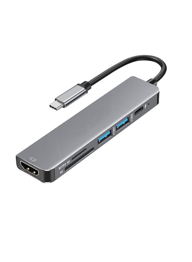 LAIAOCISI 6 in 1 USB-C Hub For MacBook-Pro Type C Adapter Multiport SD Card Reader 4K HDMI Grey - Image 2