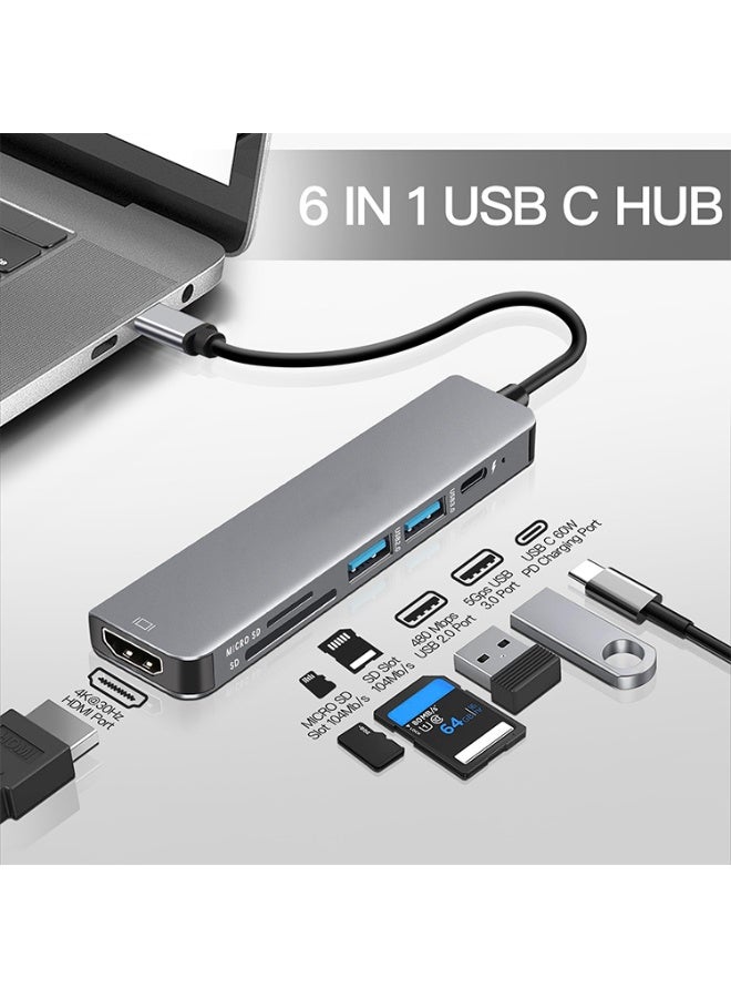 LAIAOCISI 6 in 1 USB-C Hub For MacBook-Pro Type C Adapter Multiport SD Card Reader 4K HDMI Grey - Image 3