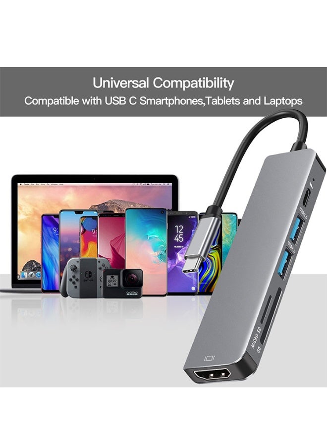 LAIAOCISI 6 in 1 USB-C Hub For MacBook-Pro Type C Adapter Multiport SD Card Reader 4K HDMI Grey - Image 4