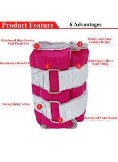 Qiccijoo Ankle Weights Set 1 Pair 4Kg(8.8Lb) Workout Ankle Weights For Women Or Men Wrist Leg Weights For Fitness,Running,Walking,2*2Kg(4.4Lb) - Pink  - Image 3