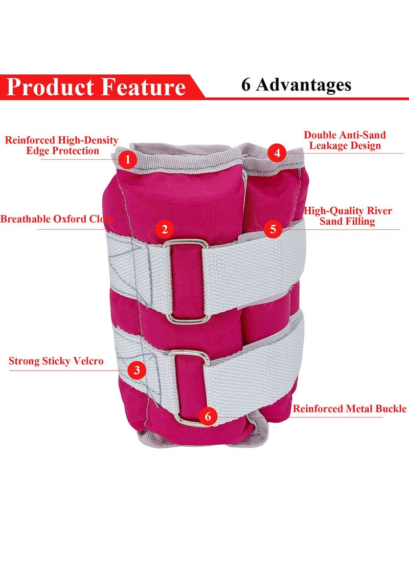 Qiccijoo Ankle Weights Set 1 Pair 4Kg(8.8Lb) Workout Ankle Weights For Women Or Men Wrist Leg Weights For Fitness,Running,Walking,2*2Kg(4.4Lb) - Pink  - Image 3