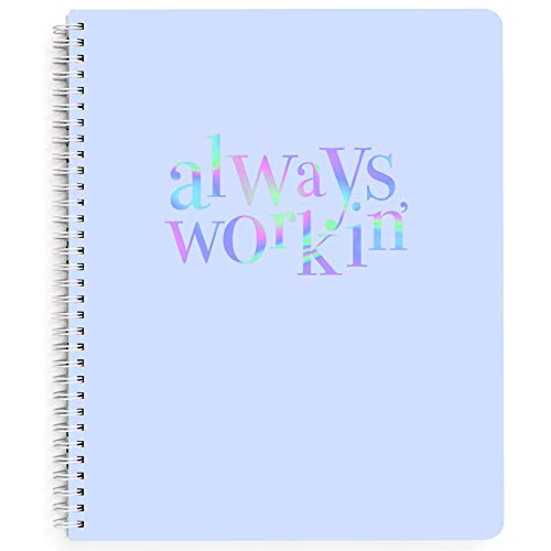 Graphique - Always Workin - Large Purple Spiral Notebook w/Holographic Message, Fun Journal for Personal Thoughts, Writing Letters, and Taking Notes, 160 Ruled Pages, 9" x 11" - Image 1