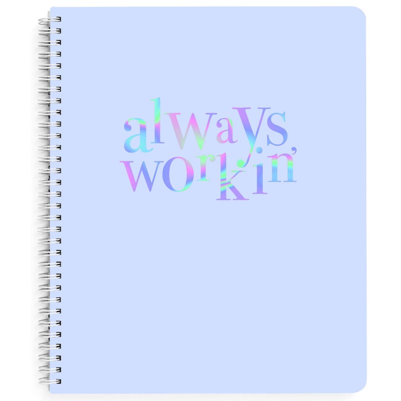 Graphique - Always Workin - Large Purple Spiral Notebook w/Holographic Message, Fun Journal for Personal Thoughts, Writing Letters, and Taking Notes, 160 Ruled Pages, 9" x 11" - Image 2