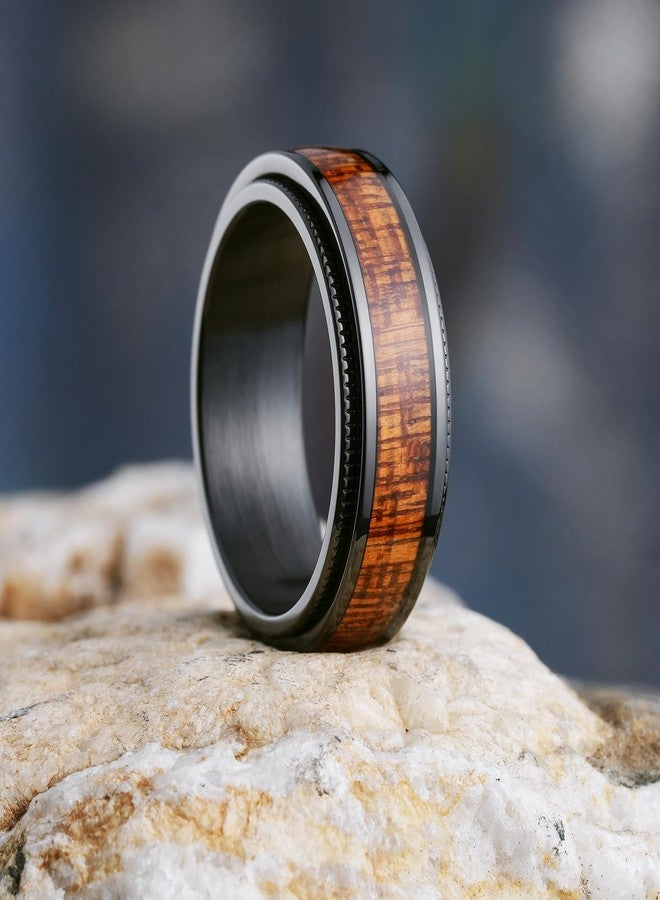 King Will 316L Stainless Steel Spinner Men's Wedding Band-8mm Fidget Ring Stress Relieving Anxiety Ring with Shabili Wood Inlay, Wooden Spinner Wedding Band for Men Comfort Fit Size 12 - Image 3
