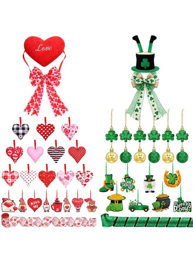 Halfchet 46 Pcs Valentine's Day St. Patrick's Day Tree Decorations Hanging Ornaments Shamrock Hats with Round Gold Coins Heart-Shaped Tree Ornaments for Irish St. Patrick's Party Decor - Image 1