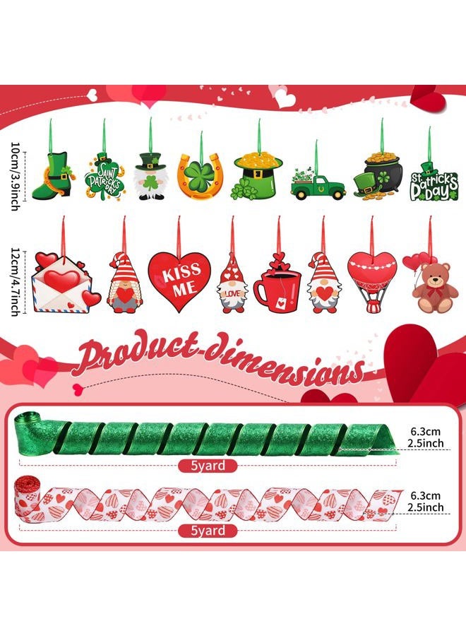Halfchet 46 Pcs Valentine's Day St. Patrick's Day Tree Decorations Hanging Ornaments Shamrock Hats with Round Gold Coins Heart-Shaped Tree Ornaments for Irish St. Patrick's Party Decor - Image 3