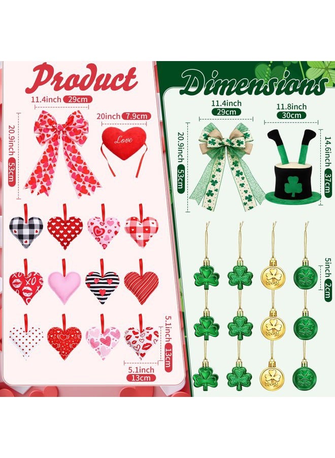 Halfchet 46 Pcs Valentine's Day St. Patrick's Day Tree Decorations Hanging Ornaments Shamrock Hats with Round Gold Coins Heart-Shaped Tree Ornaments for Irish St. Patrick's Party Decor - Image 2