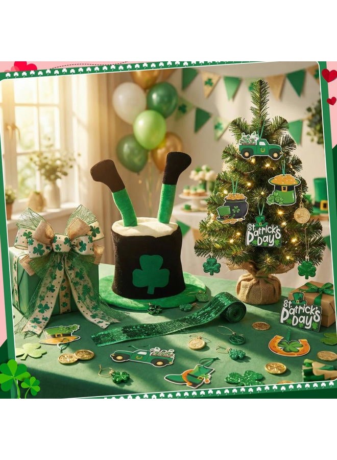 Halfchet 46 Pcs Valentine's Day St. Patrick's Day Tree Decorations Hanging Ornaments Shamrock Hats with Round Gold Coins Heart-Shaped Tree Ornaments for Irish St. Patrick's Party Decor - Image 5