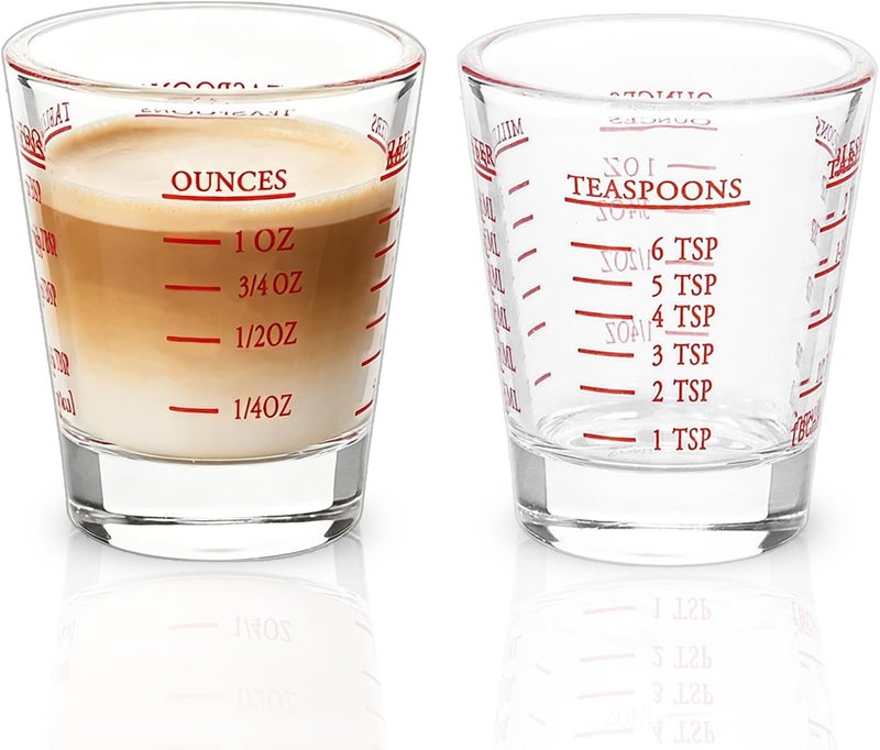 BCnmviku Shot Glasses Measuring cup Espresso Shot Glass Liquid Heavy Wine 2 Pack 26-Incremental Measurement 1oz, 6 Tsp, 2 Tbs, 30ml (2 pack-red) - Image 1