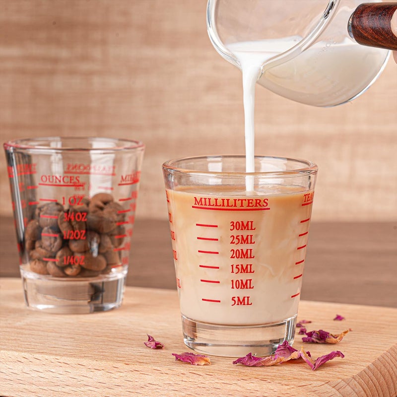 BCnmviku Shot Glasses Measuring cup Espresso Shot Glass Liquid Heavy Wine 2 Pack 26-Incremental Measurement 1oz, 6 Tsp, 2 Tbs, 30ml (2 pack-red) - Image 3