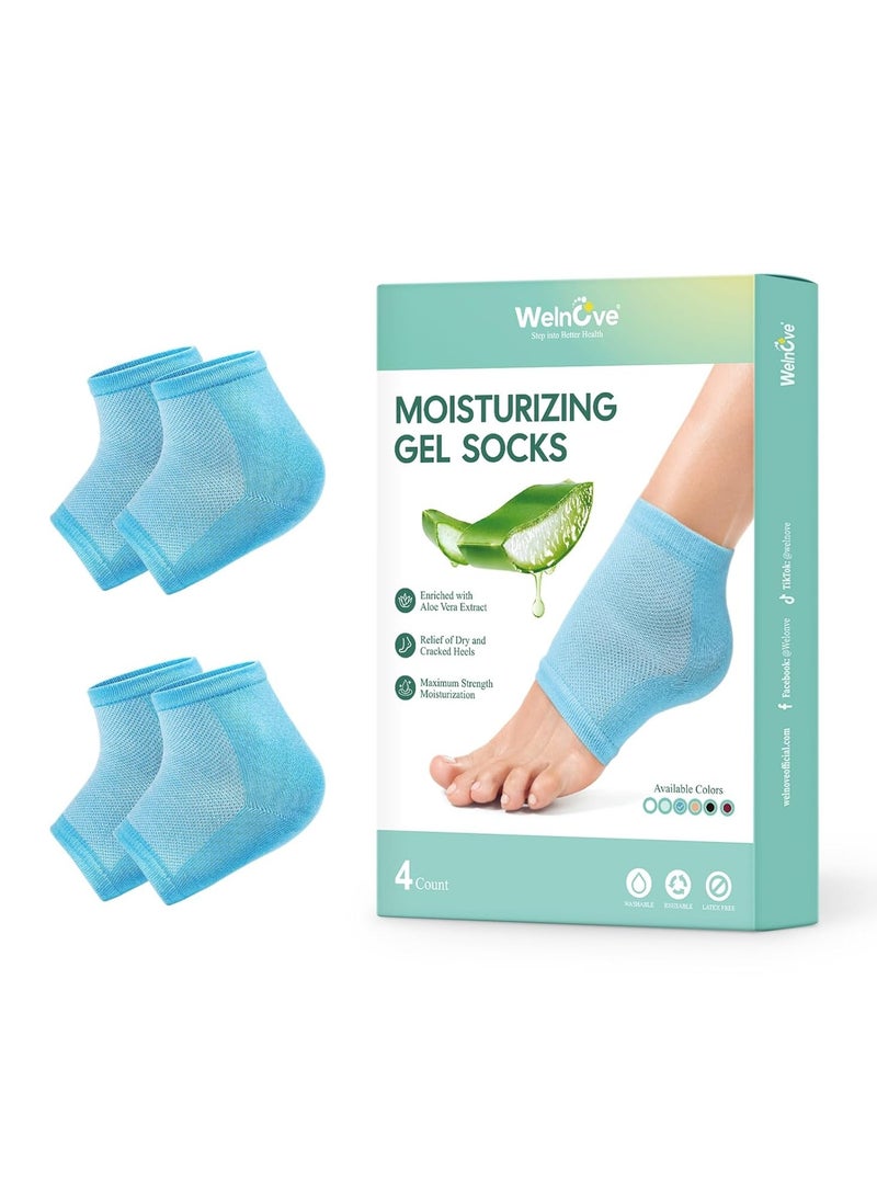 Welnove Welnove Moisturizing Heel Socks - 2 Pairs Aloe Vera Extract Infused Gel Lining for Dry Feet - Cracked Heel Repair Treatment - Cotton Socks for Women Men Foot Care (Regular Sizes)  - Image 1