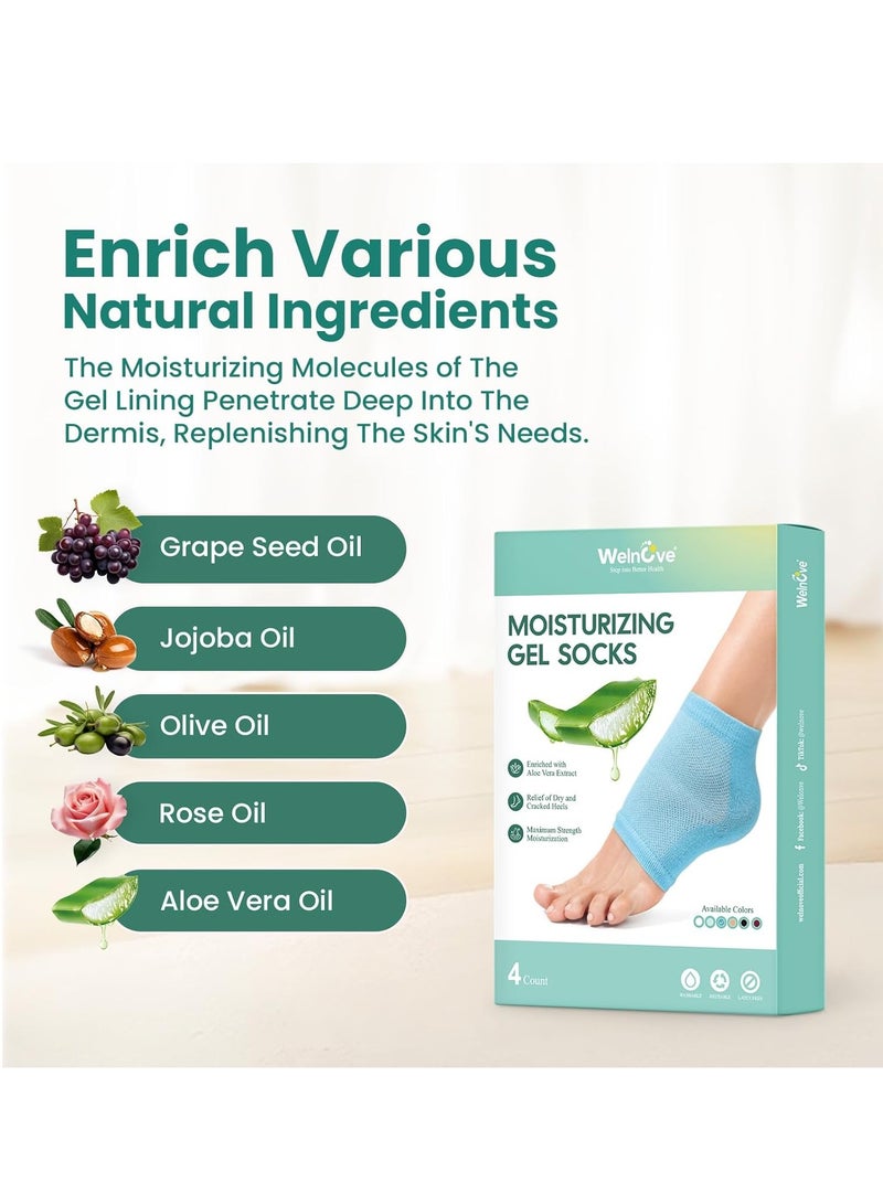 Welnove Welnove Moisturizing Heel Socks - 2 Pairs Aloe Vera Extract Infused Gel Lining for Dry Feet - Cracked Heel Repair Treatment - Cotton Socks for Women Men Foot Care (Regular Sizes)  - Image 4