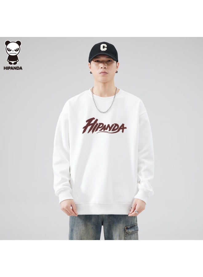 Hipanda Men's Sweatshirt, Autumn Simple Round Neck Trendy Brand, Hoodless Long-sleeve Loose-fitting Slimming Versatile Top, White, 3XL - Image 5