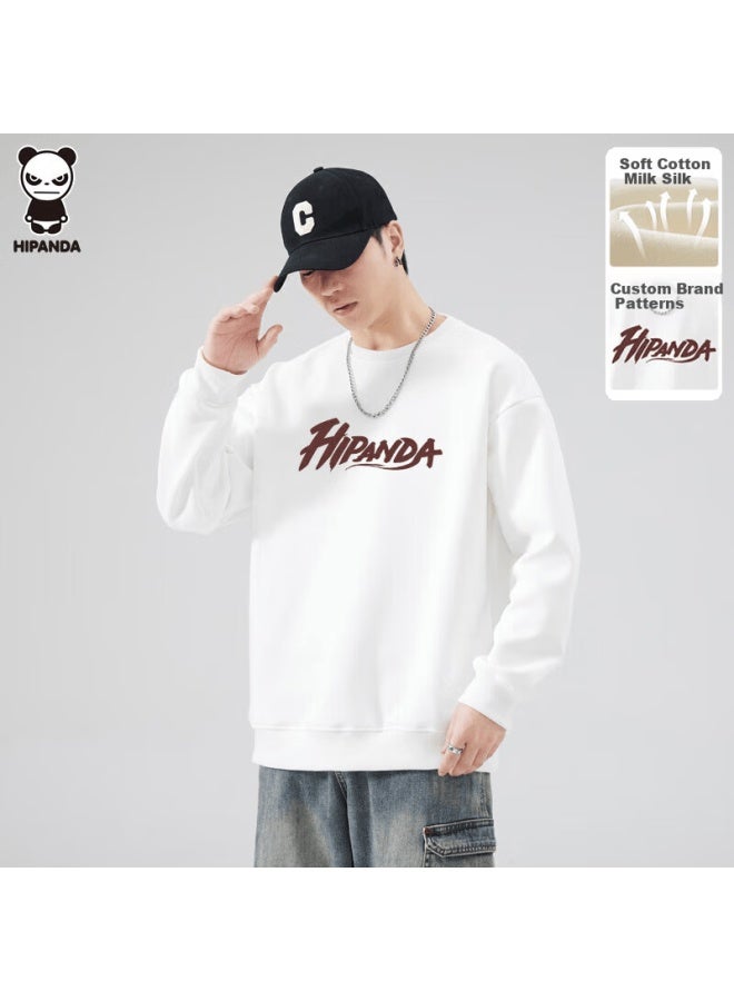 Hipanda Men's Sweatshirt, Autumn Simple Round Neck Trendy Brand, Hoodless Long-sleeve Loose-fitting Slimming Versatile Top, White, 3XL - Image 1