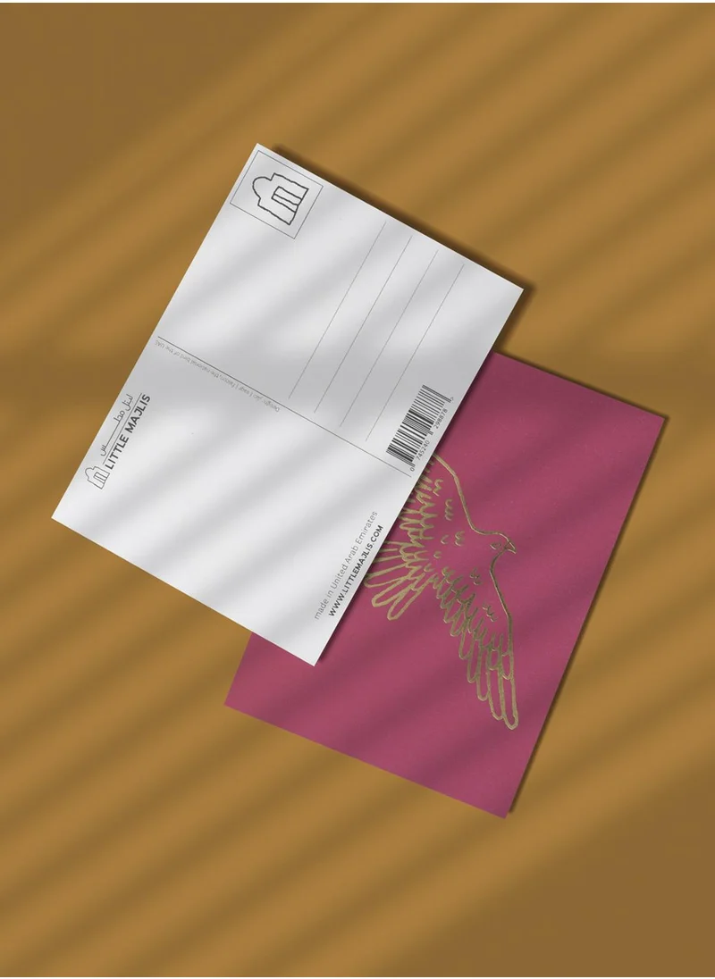 Little Majlis Postcard, Falcon, gold on pink