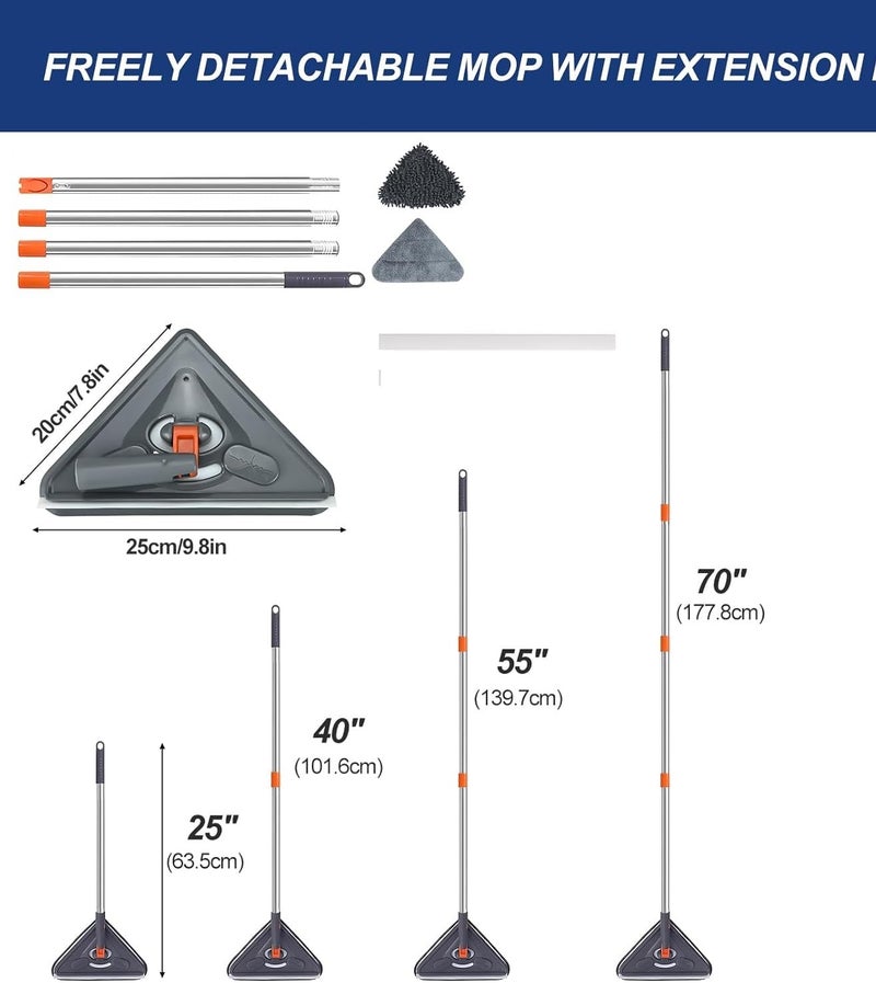 Deoxys Triangle Wall Mop with Long Handle Dust Mop for Wall Cleaner Baseboard Cleaning Tool with Detachable Handle Ceiling Cleaning Tool Duster Wiping Mop with Microfiber Pads 40 Inch - Image 3