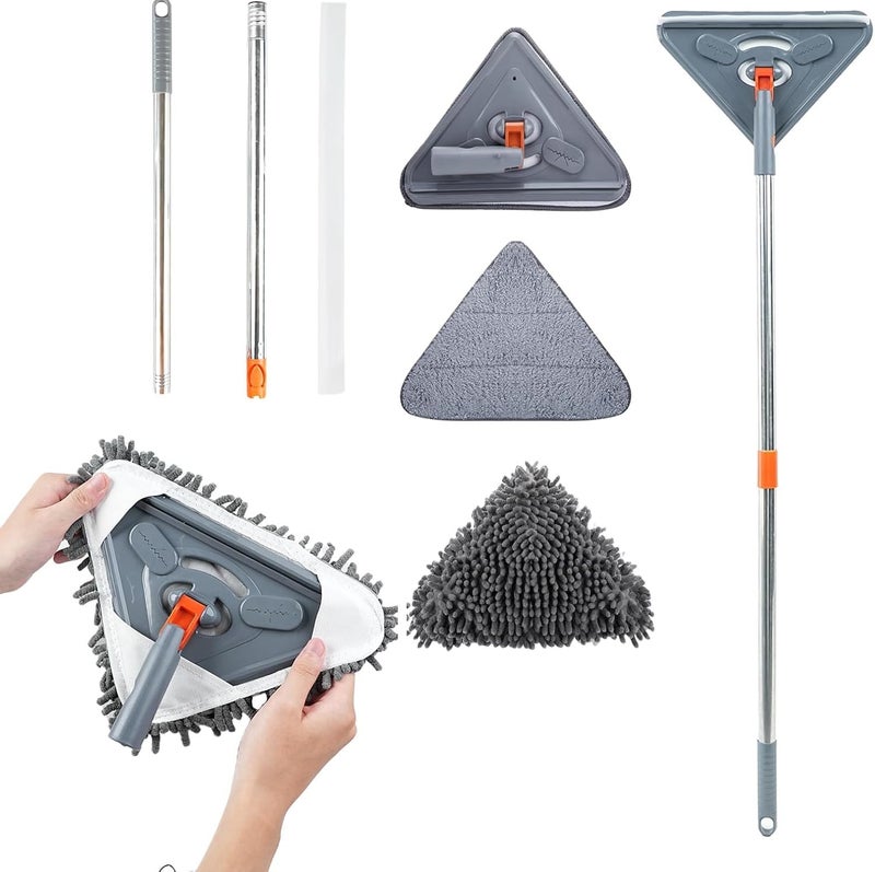 Deoxys Triangle Wall Mop with Long Handle Dust Mop for Wall Cleaner Baseboard Cleaning Tool with Detachable Handle Ceiling Cleaning Tool Duster Wiping Mop with Microfiber Pads 40 Inch - Image 1
