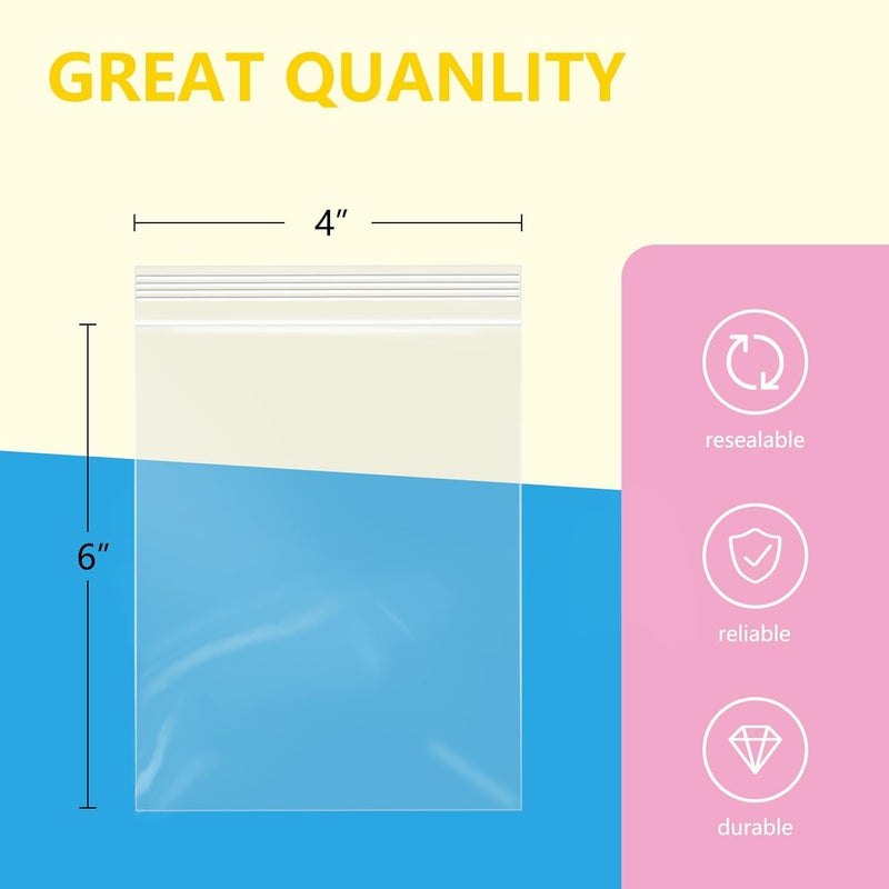 iMailer 100 Pcs- 4" x 6", 2 Mil Reclosable Plastic Zip Poly Bags- Clear Resealable Sealing Storage Ziplock Bag for Photo, Jewelry, Bakery, Treats, Party Favors - Image 2