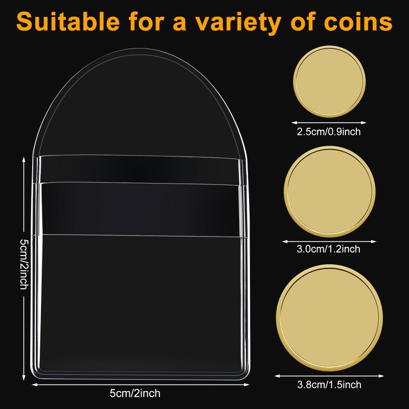 Fainne 50 Pcs Single Pocket Coin Sleeves Collector Individual Clear Plastic Sleeves Holder Small Plastic Coin Holder Pouch Single Protector for Jewelry Storage(2 Inches,Round) - Image 2