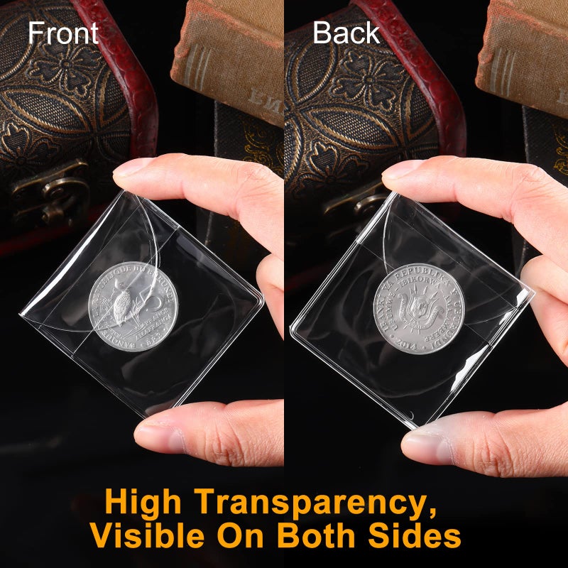 Fainne 50 Pcs Single Pocket Coin Sleeves Collector Individual Clear Plastic Sleeves Holder Small Plastic Coin Holder Pouch Single Protector for Jewelry Storage(2 Inches,Round) - Image 4