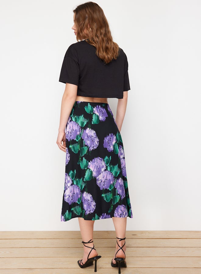 trendyol Lilac Slit Detail Viscose Fabric Patterned Midi Woven Skirt - Image 5