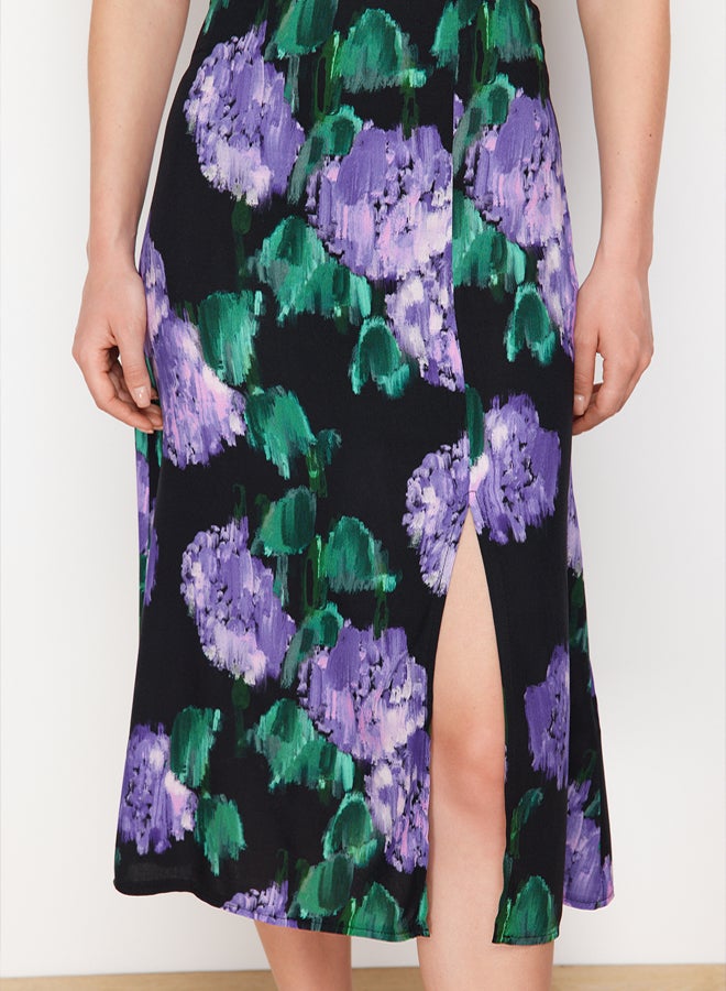 trendyol Lilac Slit Detail Viscose Fabric Patterned Midi Woven Skirt - Image 4