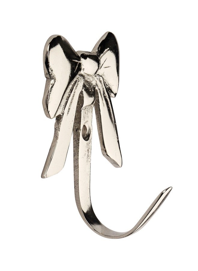 HOBKNOBS (Single Small Bow Nickel Plated Multipurpose Wall/Wooden Mounted Hook Hanger - Silver.. - Image 2