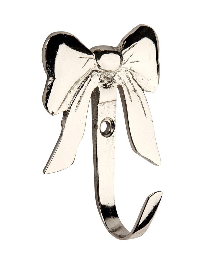 HOBKNOBS (Single Small Bow Nickel Plated Multipurpose Wall/Wooden Mounted Hook Hanger - Silver.. - Image 1