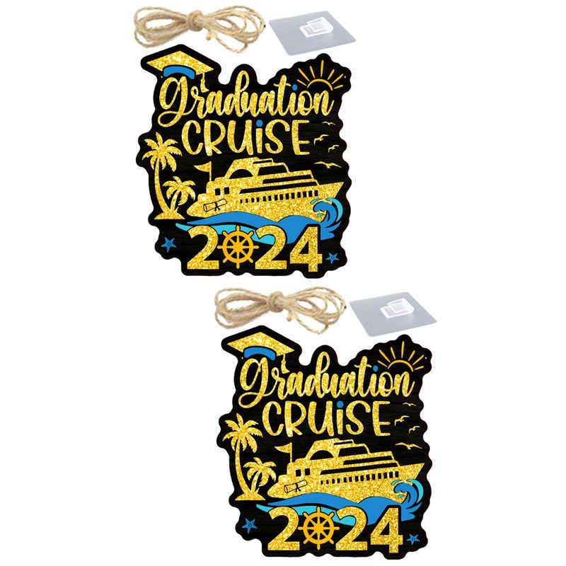 2pcs Hanging Wood Plaque Graduation Party Ornaments Grad Cruise Plaque 2024 Graduation Decoration - Image 1