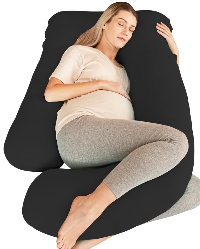 COOLING COVER PREGNANCY PILLOWS SOFT USHAPE MATERNITY PILLOW WITH REMOVABLE COVER FULL BODY PILLOWS FOR ADULTS SLEEPING PREGNANCY MUST HAVES JUMBO 57 INCH BLACK