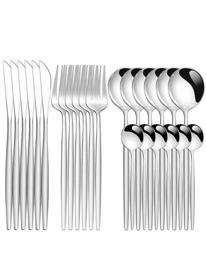 MIXDE 24 PCS Flatware Set with Knives Spoons and Forks,Stainless Steel Flatware Set,Dishwasher Safe  - Image 1