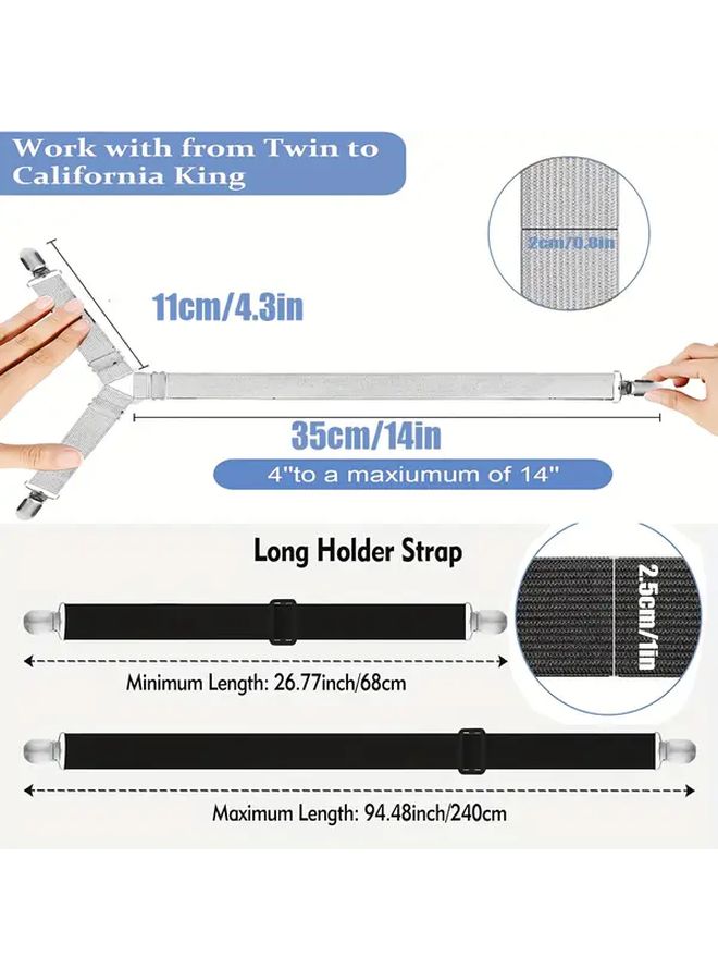 White 4+1 Set Bed Sheet Straps With Metal Clips For Corners - Image 3