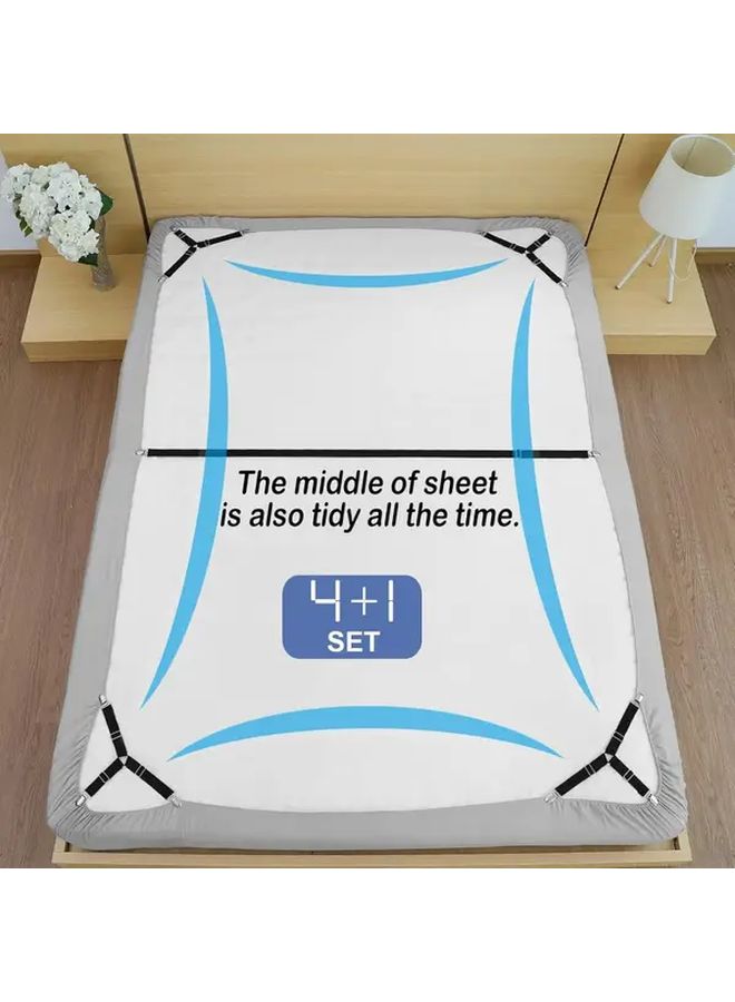 White 4+1 Set Bed Sheet Straps With Metal Clips For Corners - Image 2
