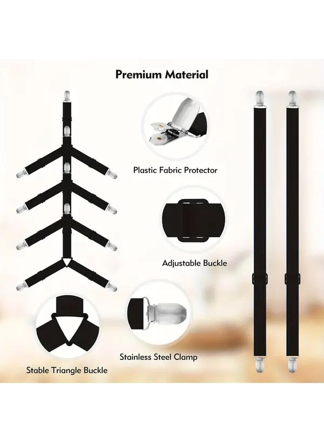 White 4+1 Set Bed Sheet Straps With Metal Clips For Corners - Image 4