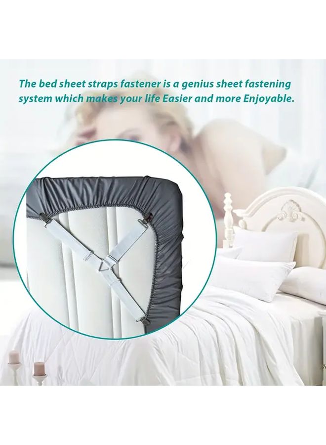White 4+1 Set Bed Sheet Straps With Metal Clips For Corners - Image 5