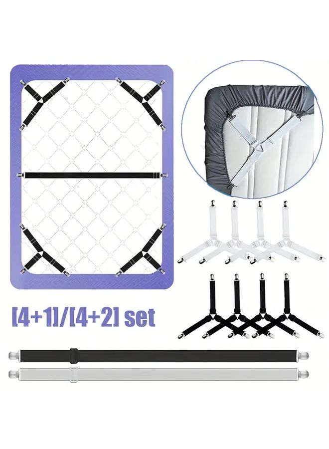 White 4+1 Set Bed Sheet Straps With Metal Clips For Corners - Image 1